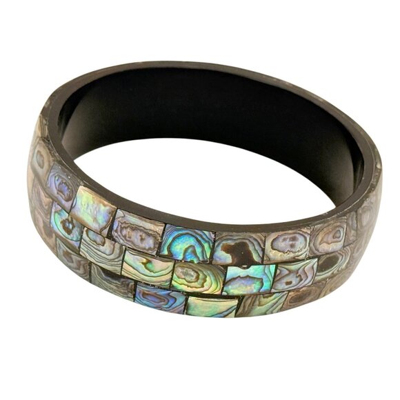 Gorgeous Abalone Shell Inlay Bangle Bracelet w/Box - Picture 2 of 5